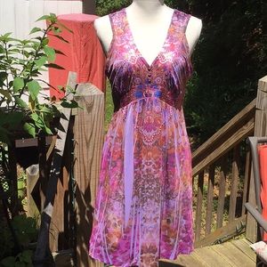 NWOT Apt 9 Pink Purple Yellow Silky Dress Size M